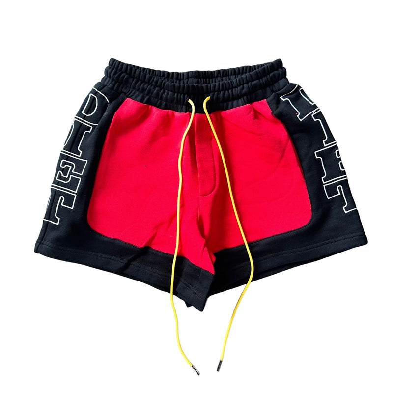 Red French Terry Row Shorts