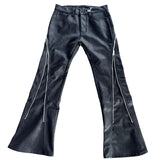 Leather Zippper Flare Pants