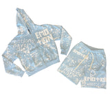 Light Blue Graffiti Short Set