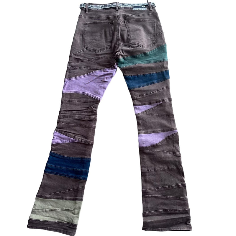 Borg Color Panel Stacked Flare Denim