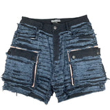 Shredded Denim Cargo Shorts