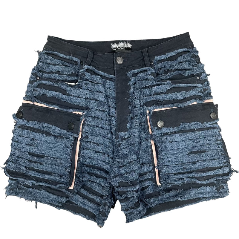 Shredded Denim Cargo Shorts