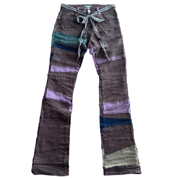 Borg Color Panel Stacked Flare Denim