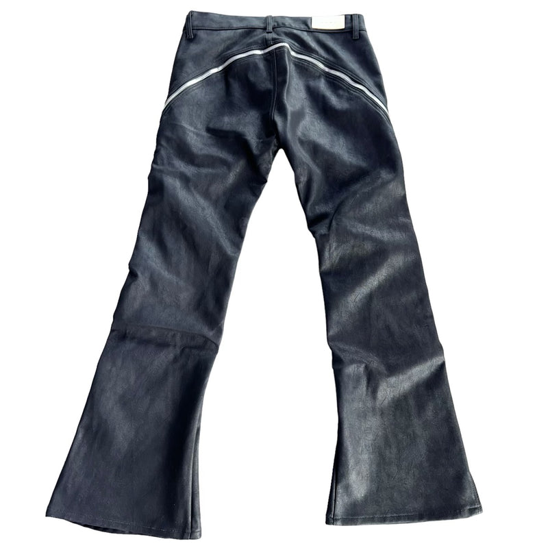 Leather Zippper Flare Pants