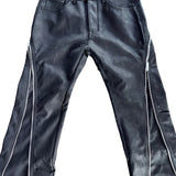 Leather Zippper Flare Pants