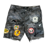 Black Patched Camo Cargo Shorts