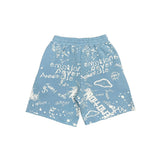 Light Blue Graffiti Short Set