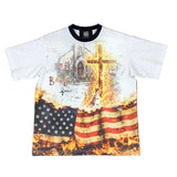Navy Collar Burning Flag Tee