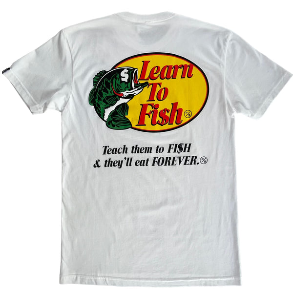 White Learn To Fish T-Shirt