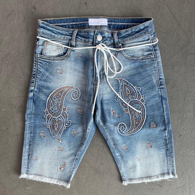 Bandana Embroidered Denim Shorts